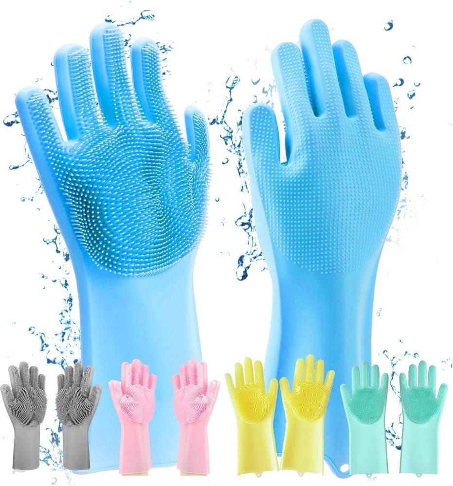 Pair of Silicone Washing Full Finger Gloves For Home & Kitchen (Random Colors)