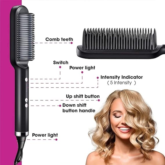 HQT-909B Electric Hair Straightening & Curling Comb/Brush - Dual-Purpose Professional Hair Styler, Non-Damaging Splint, | 2 in 1 Hair Straightener | ( Random Color )