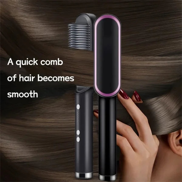 HQT-909B Electric Hair Straightening & Curling Comb/Brush - Dual-Purpose Professional Hair Styler, Non-Damaging Splint, | 2 in 1 Hair Straightener | ( Random Color )