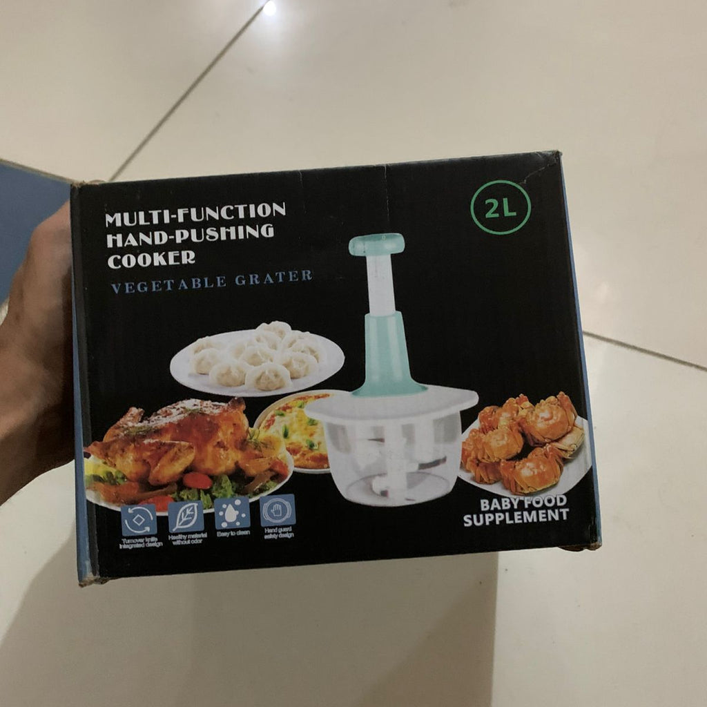 Multi-Function Hand-Pushing Vegetable Grater And Food Processor – 2L Heavy-Duty Metal Body Manual Chopper For Meat, Vegetables, And Baby Food (Random Color)